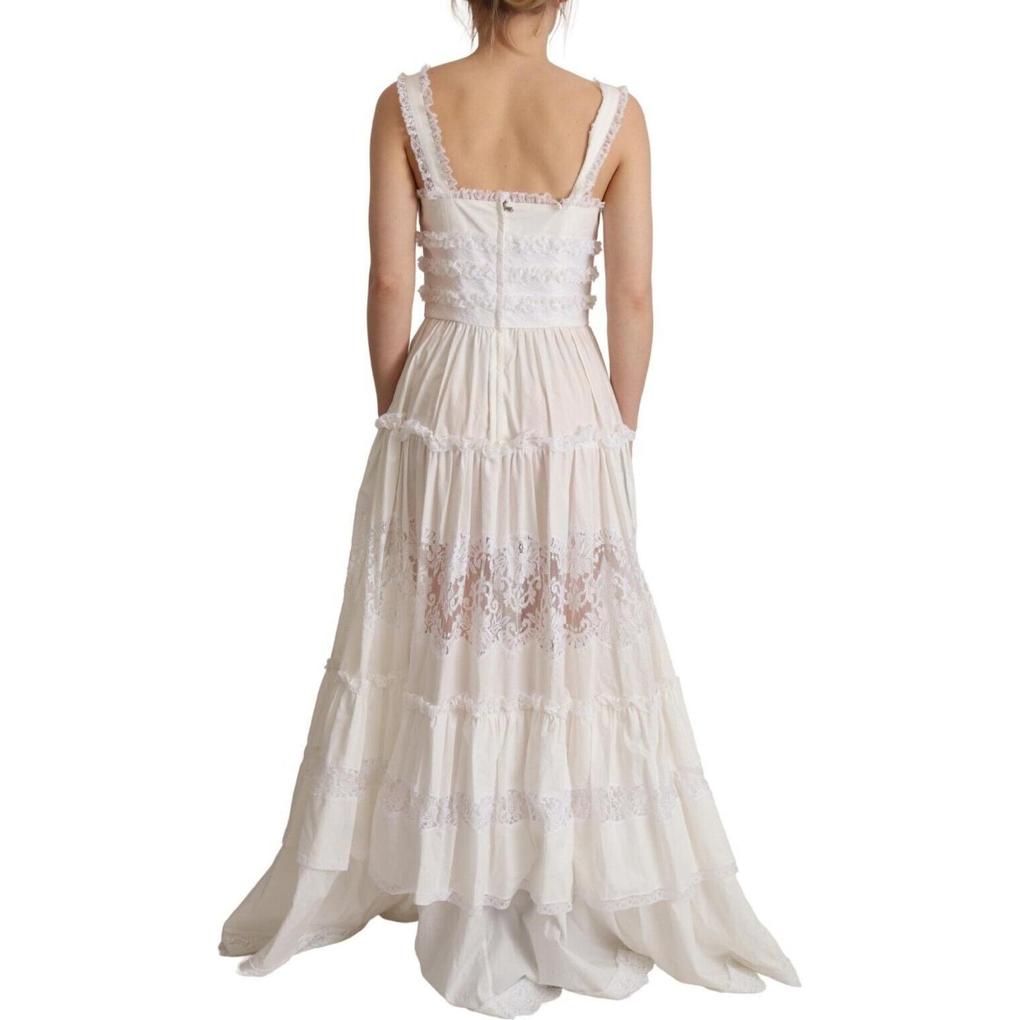 Dolce & Gabbana Elegant White A-Line Tiered Maxi Dress Dolce & Gabbana Gray