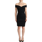 Dolce & Gabbana Bodycon Black Silk Off Shoulder Sheath Bodycon Dress DR28636 - 38