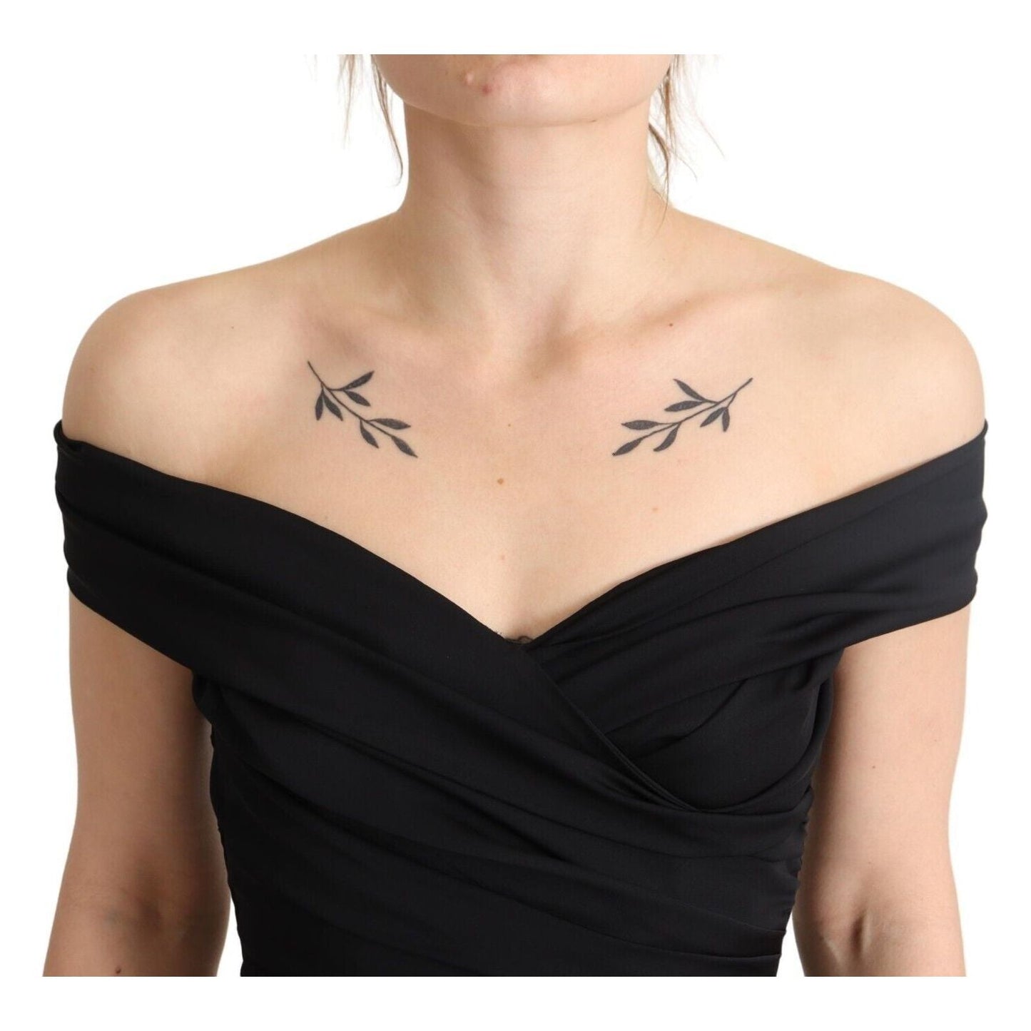 Dolce & Gabbana Bodycon Black Silk Off Shoulder Sheath Bodycon Dress DR28636 - 38