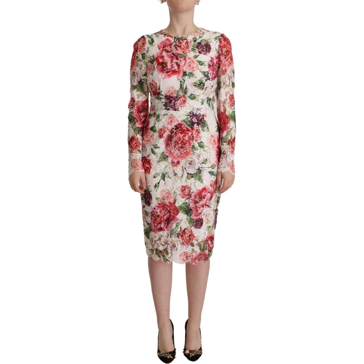 Dolce & Gabbana Elegant Sheath Lace Floral Midi Dress Dolce & Gabbana Rosy Brown