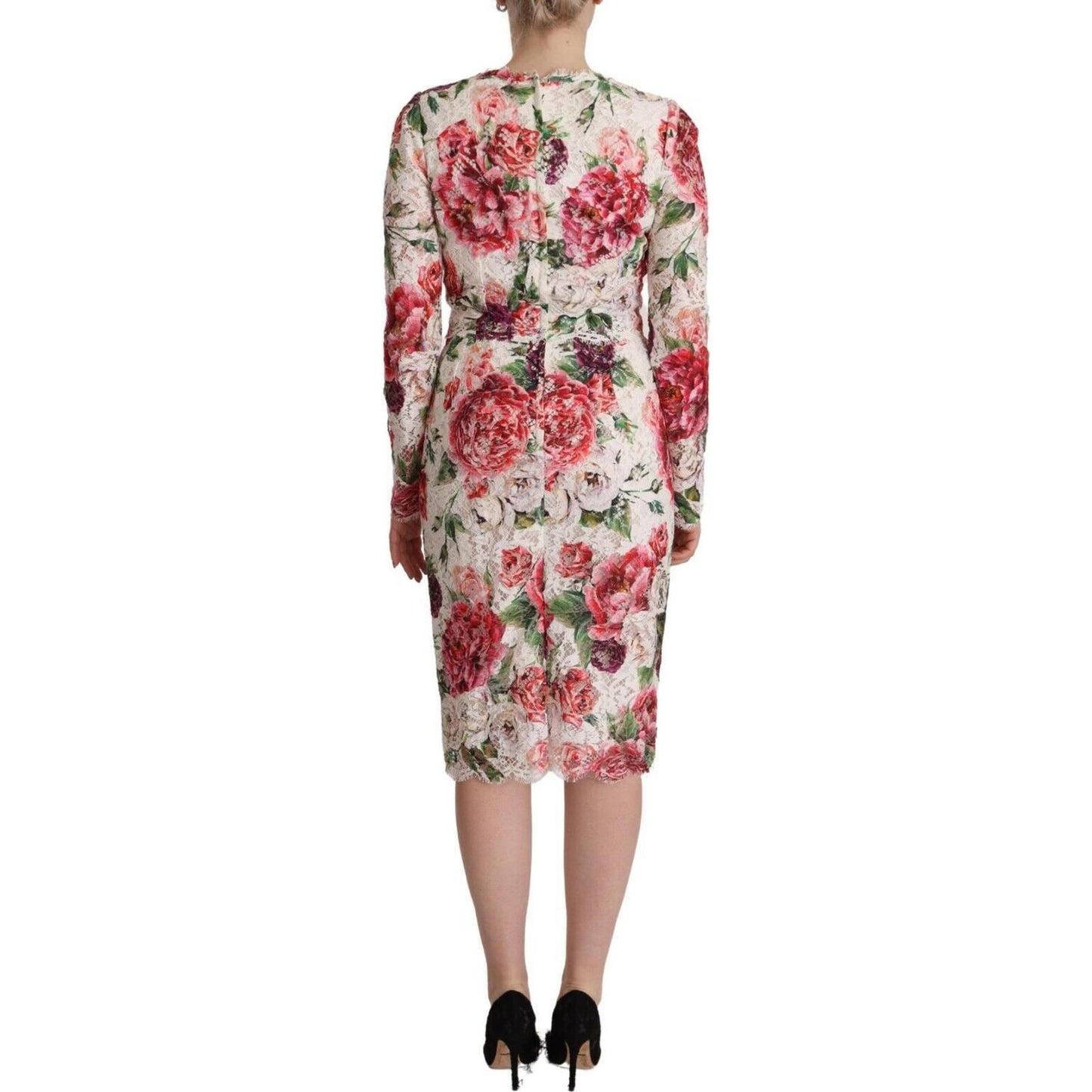 Dolce & Gabbana Elegant Sheath Lace Floral Midi Dress Dolce & Gabbana Rosy Brown