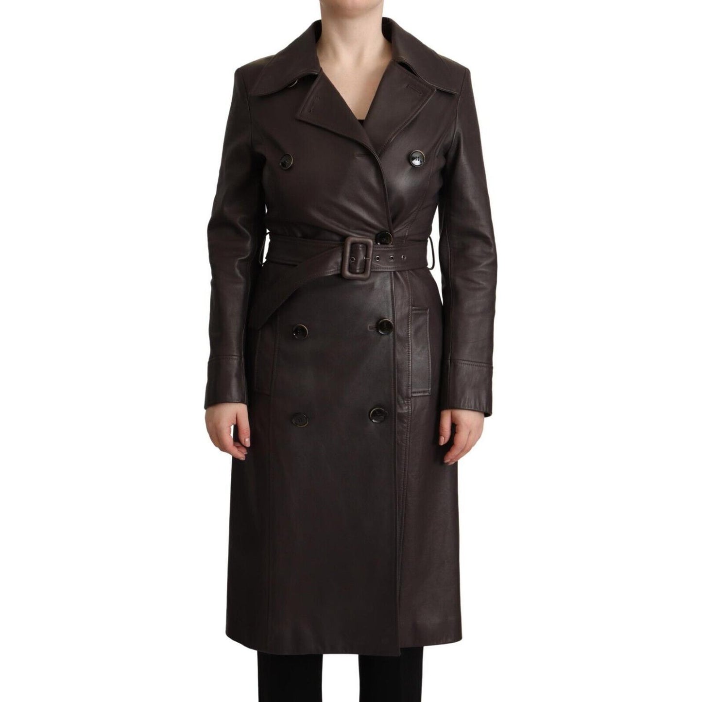 Dolce & Gabbana Elegant Double-Breasted Lambskin Leather Coat Dolce & Gabbana Dark Slate Gray