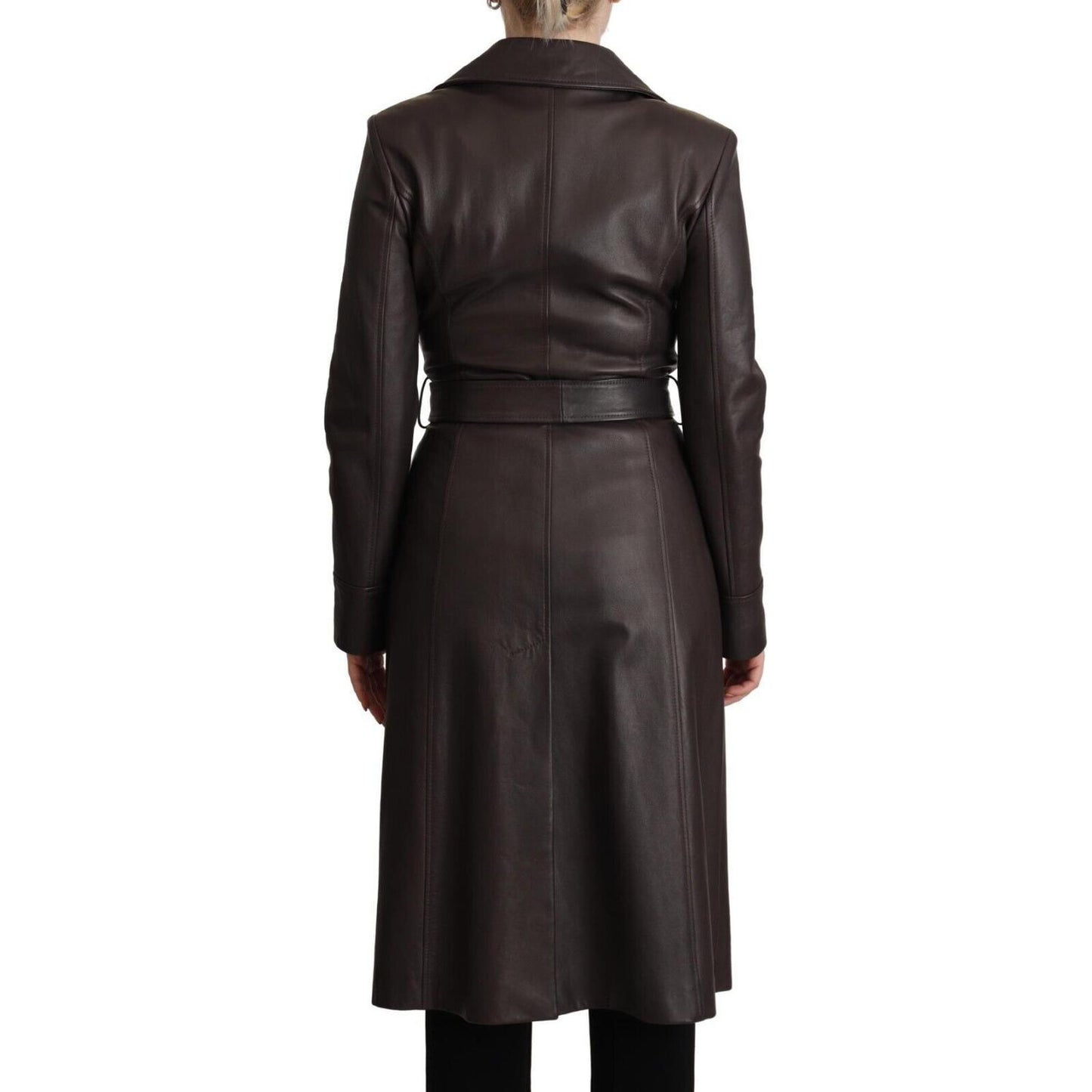 Dolce & Gabbana Elegant Double-Breasted Lambskin Leather Coat Dolce & Gabbana Dark Slate Gray