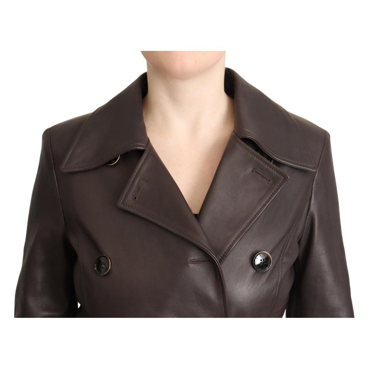 Dolce & Gabbana Elegant Double-Breasted Lambskin Leather Coat Dolce & Gabbana Dark Slate Gray