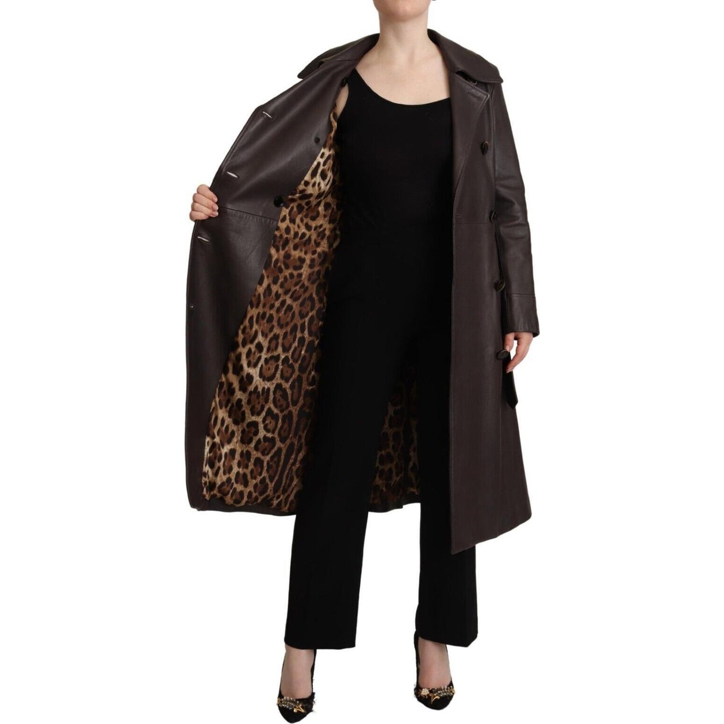 Dolce & Gabbana Elegant Double-Breasted Lambskin Leather Coat Dolce & Gabbana Black