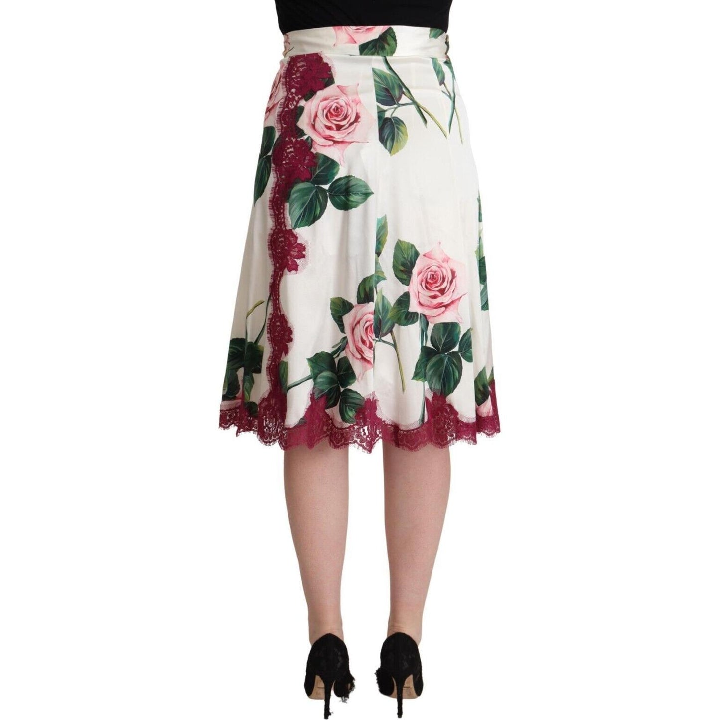 Dolce & Gabbana Elegant Floral A-Line Midi Skirt Dolce & Gabbana Light Gray