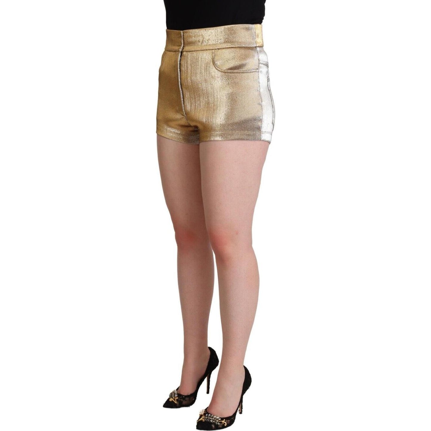 Dolce & Gabbana Elegant Metallic Gold Hot Pants Dolce & Gabbana Rosy Brown