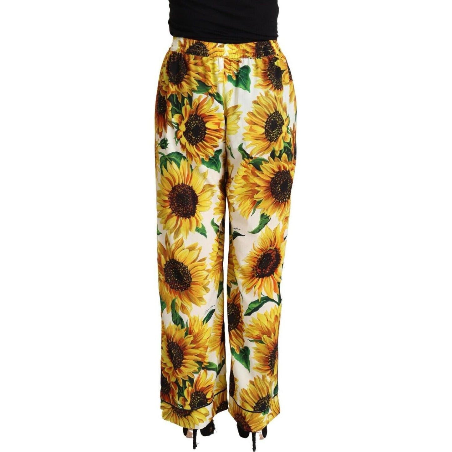Dolce & Gabbana Elegant Sunflower Wide Leg Pants Dolce & Gabbana Goldenrod