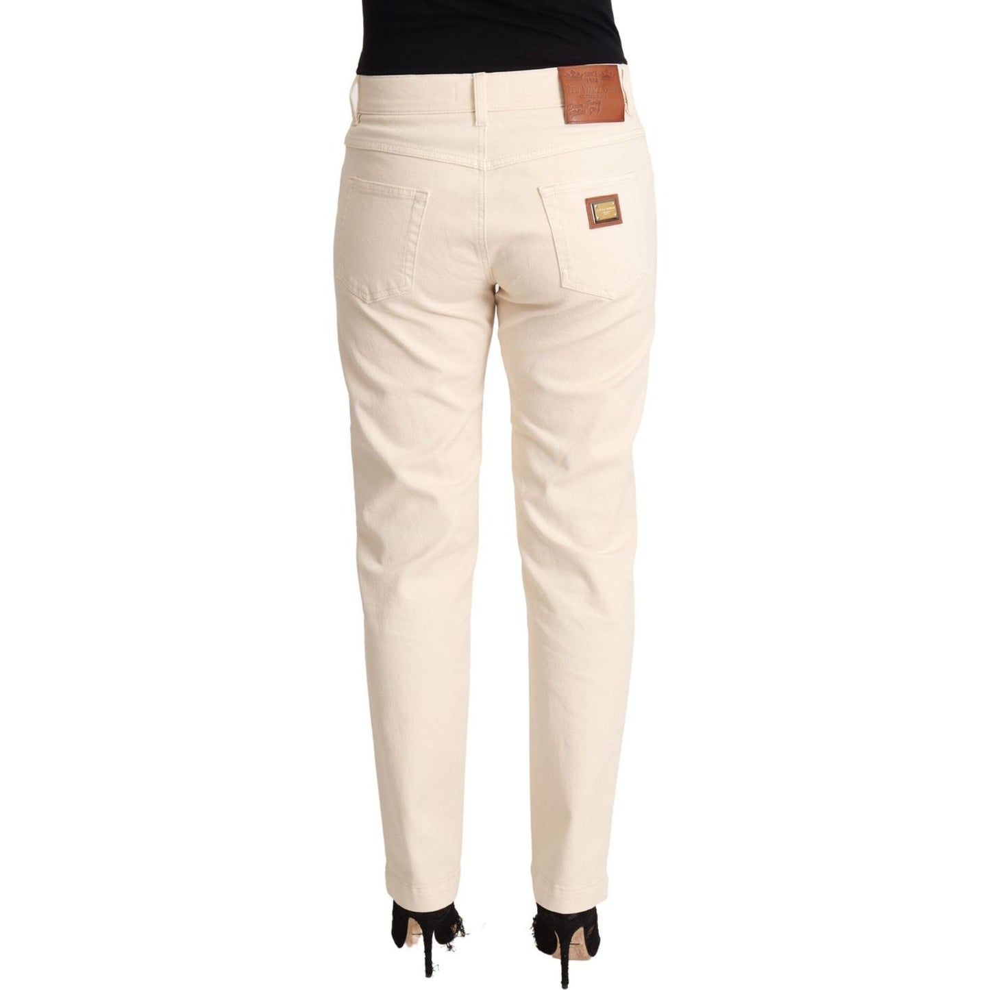 Dolce & Gabbana Chic White Skinny Boyfriend Jeans with Logo Plaque Dolce & Gabbana Light Gray