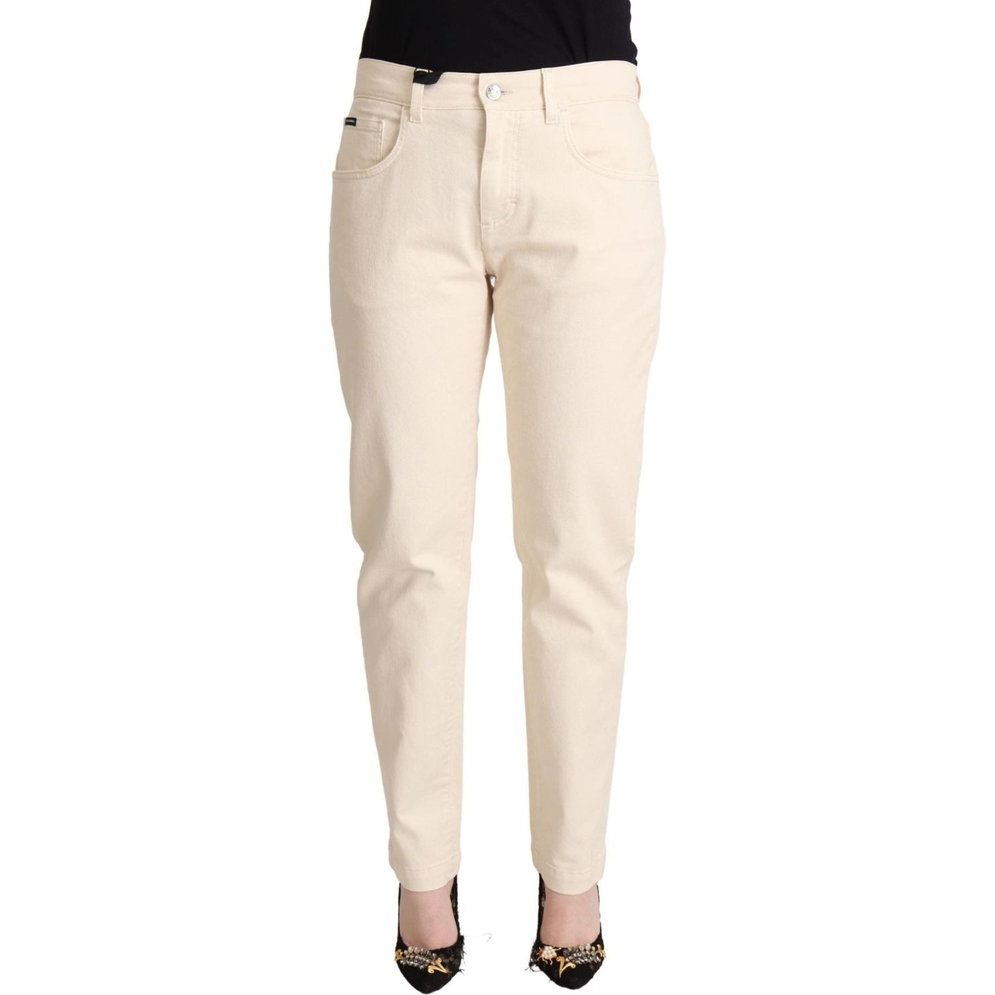 Dolce & Gabbana Chic White Skinny Boyfriend Jeans with Logo Plaque Dolce & Gabbana Light Gray