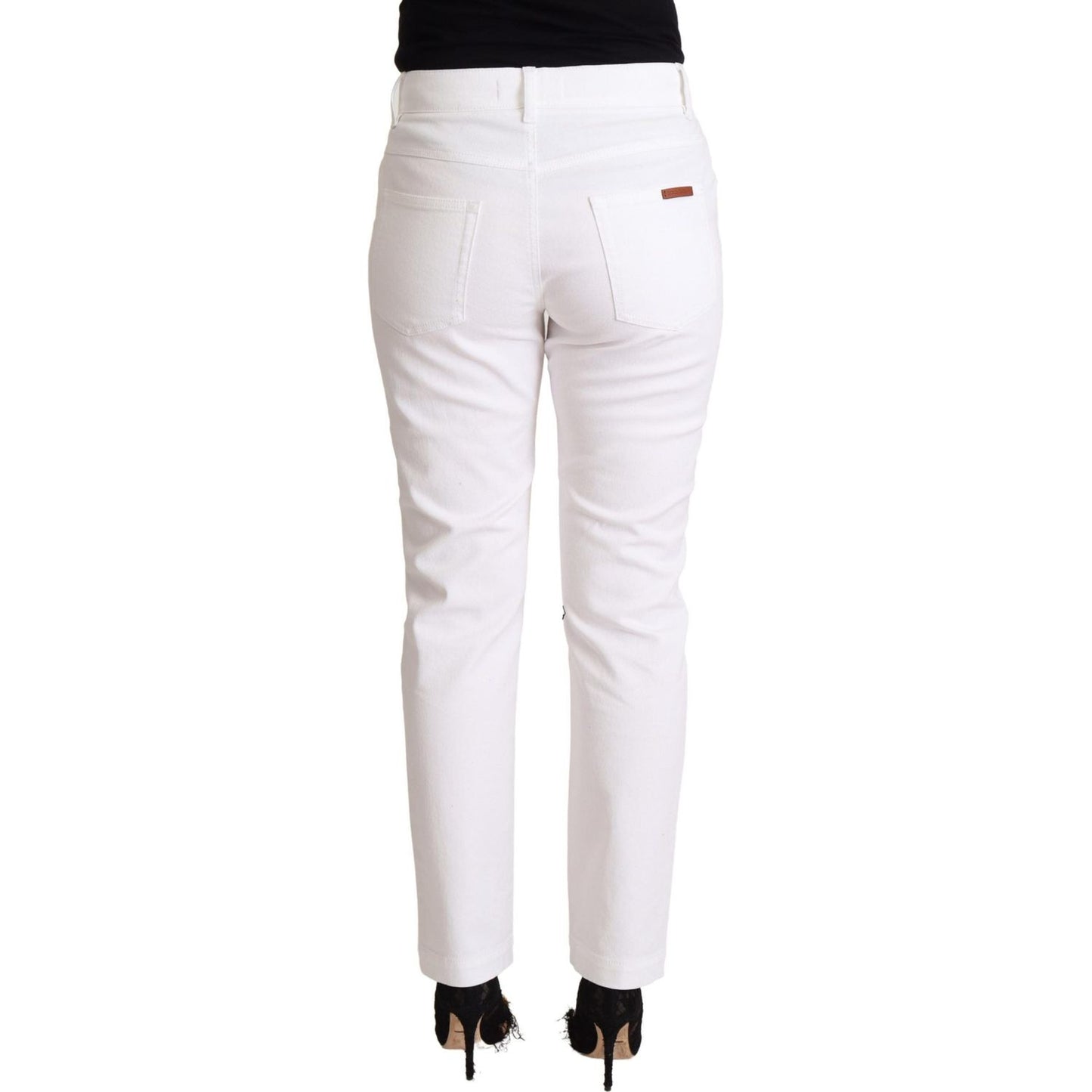 Dolce & Gabbana Chic White Tapered Denim Jeans with Logo Patch Dolce & Gabbana Light Gray