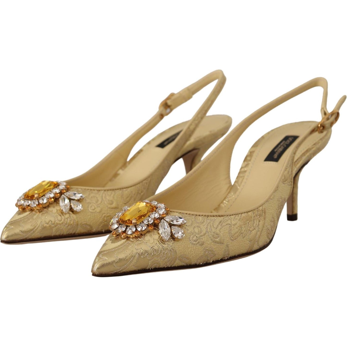 Dolce & Gabbana Gleaming Gold Crystal Slingback Heels