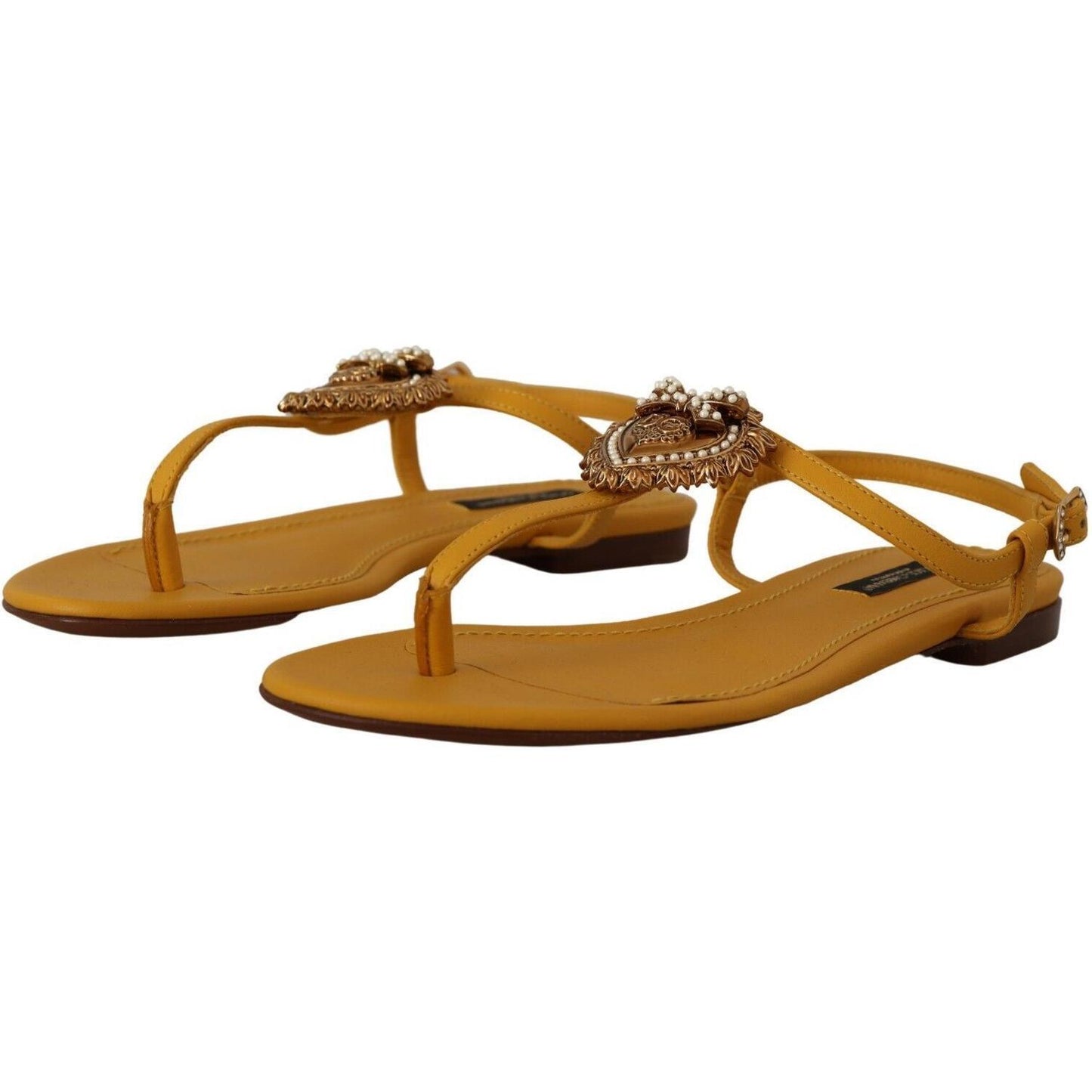 Dolce & Gabbana Mustard Leather Devotion Flats Sandals Shoes LA9729 - 35