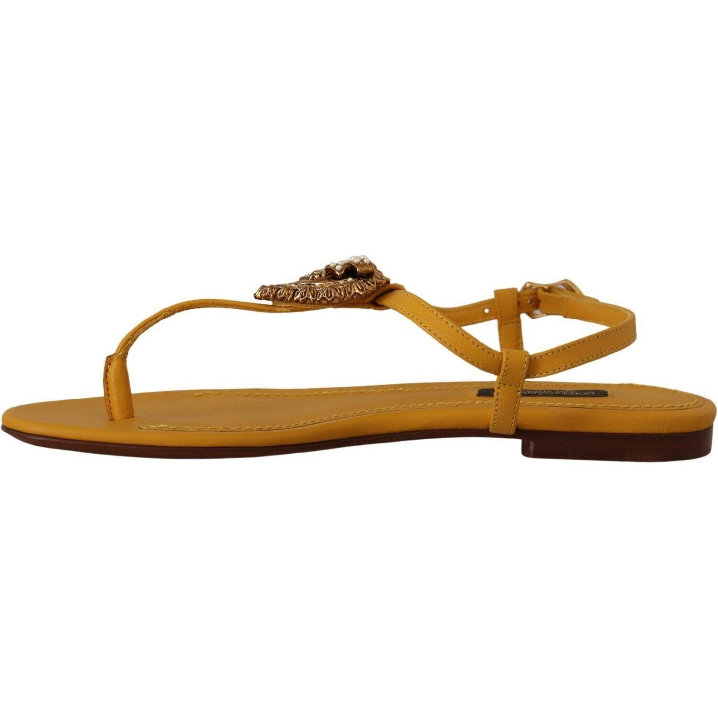 Dolce & Gabbana Mustard Leather Devotion Flats Sandals Shoes LA9729 - 35