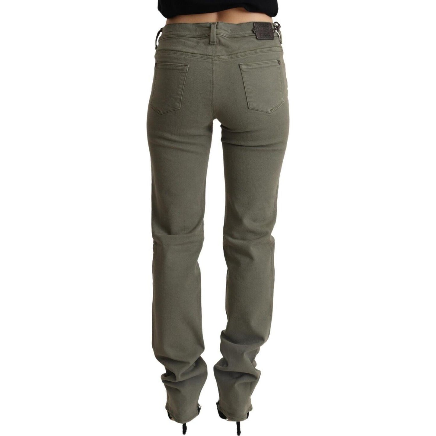 Ermanno Scervino Chic Grey Low Waist Skinny Jeans Ermanno Scervino Dark Olive Green