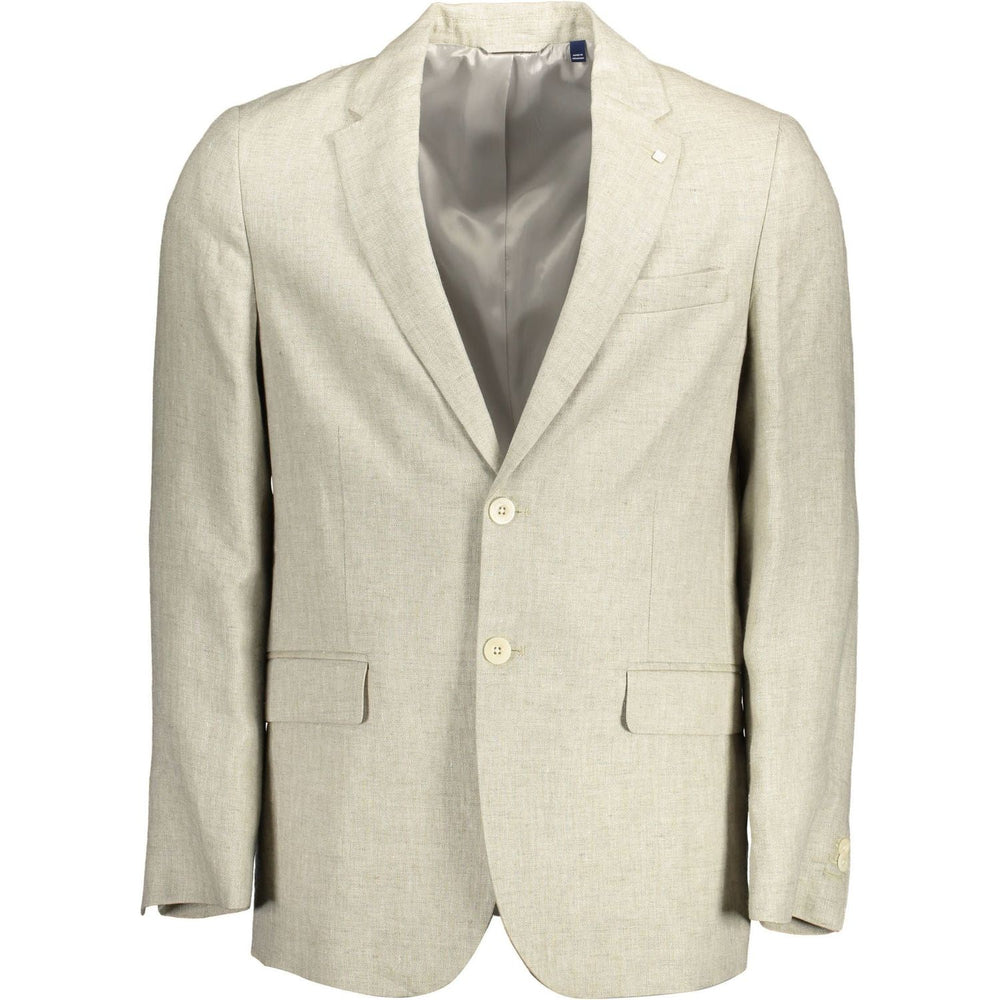 Gant Beige Linen Classic Jacket with Logo Detailing Gant Gray