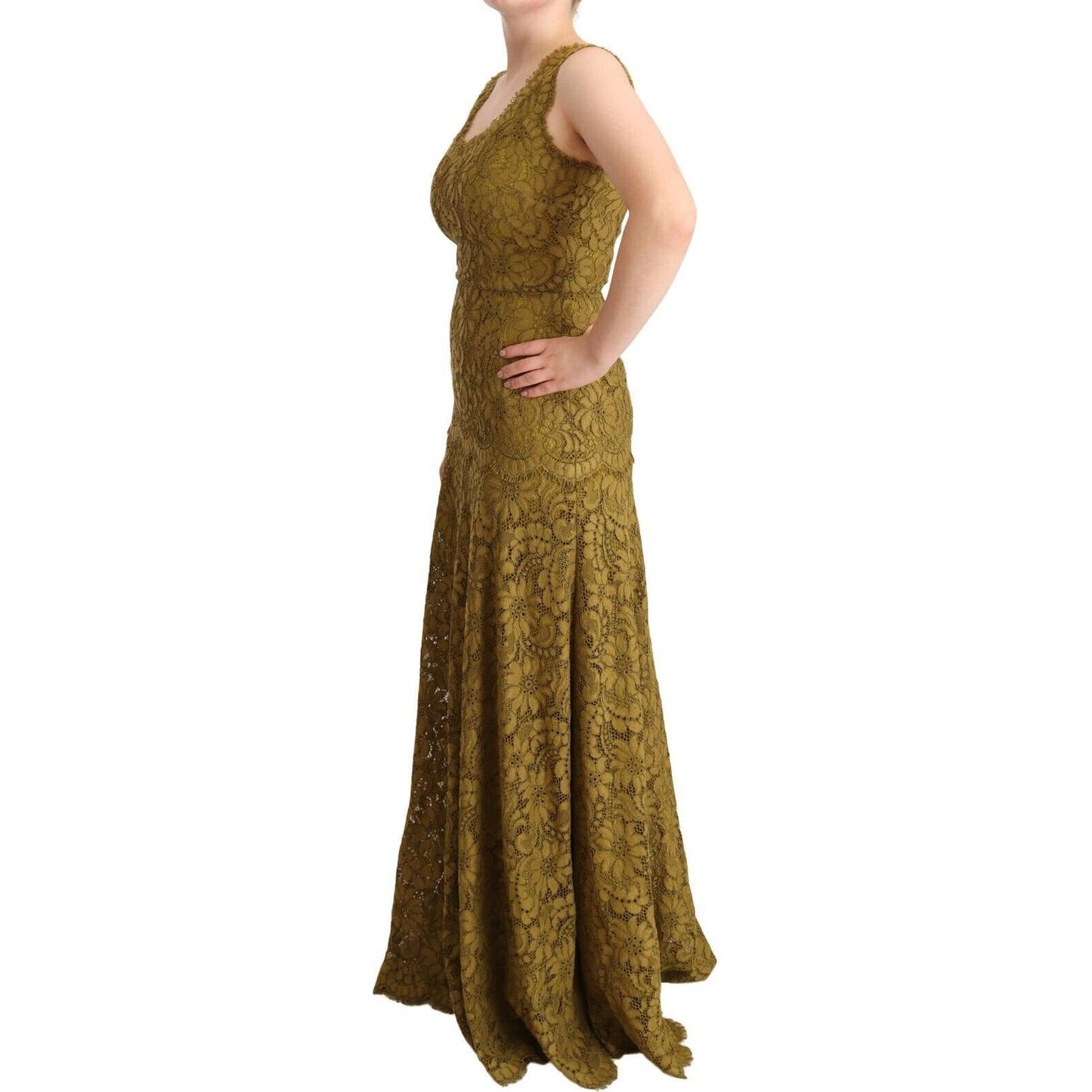 Dolce & Gabbana Elegant Lace Floor-Length Sleeveless Gown Dolce & Gabbana Saddle Brown