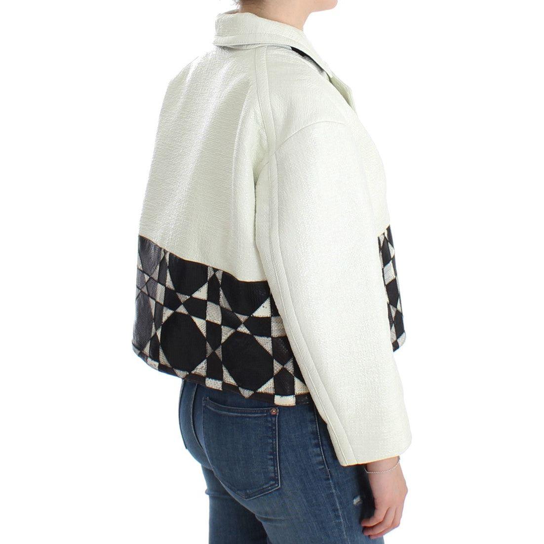 Andrea Pompilio Exclusive Black & White Leather Jacket Coats & Jackets Andrea Pompilio Dark Slate Gray