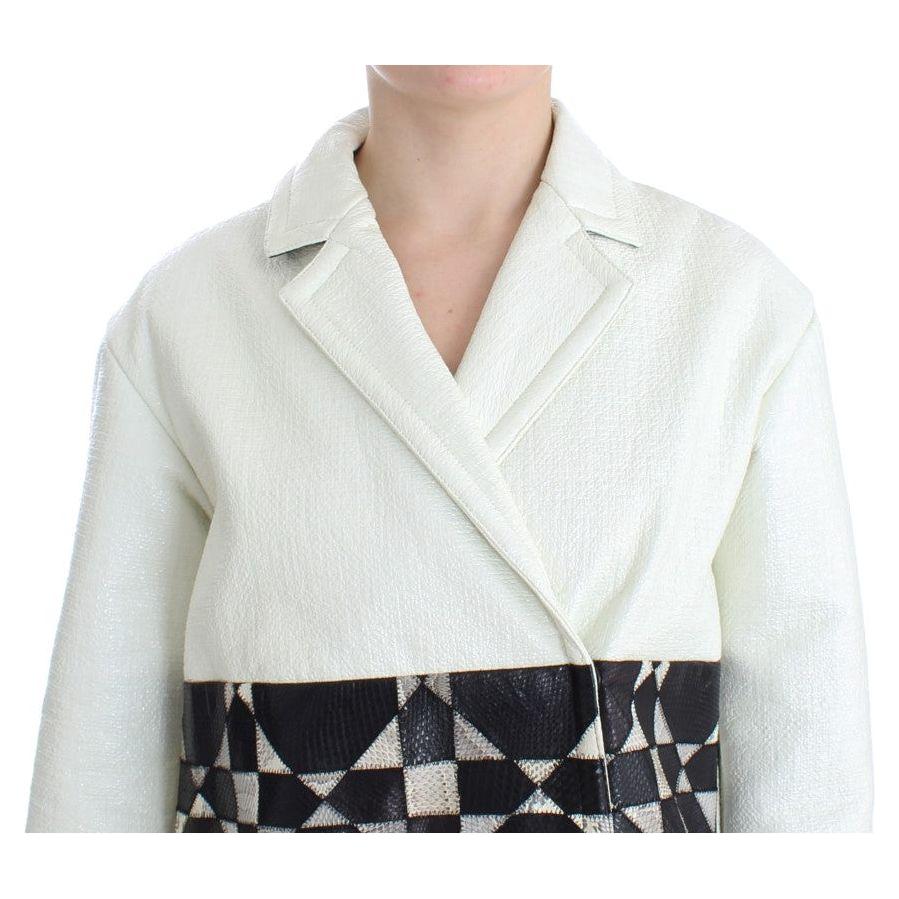 Andrea Pompilio Exclusive Black & White Leather Jacket Coats & Jackets Andrea Pompilio Light Gray