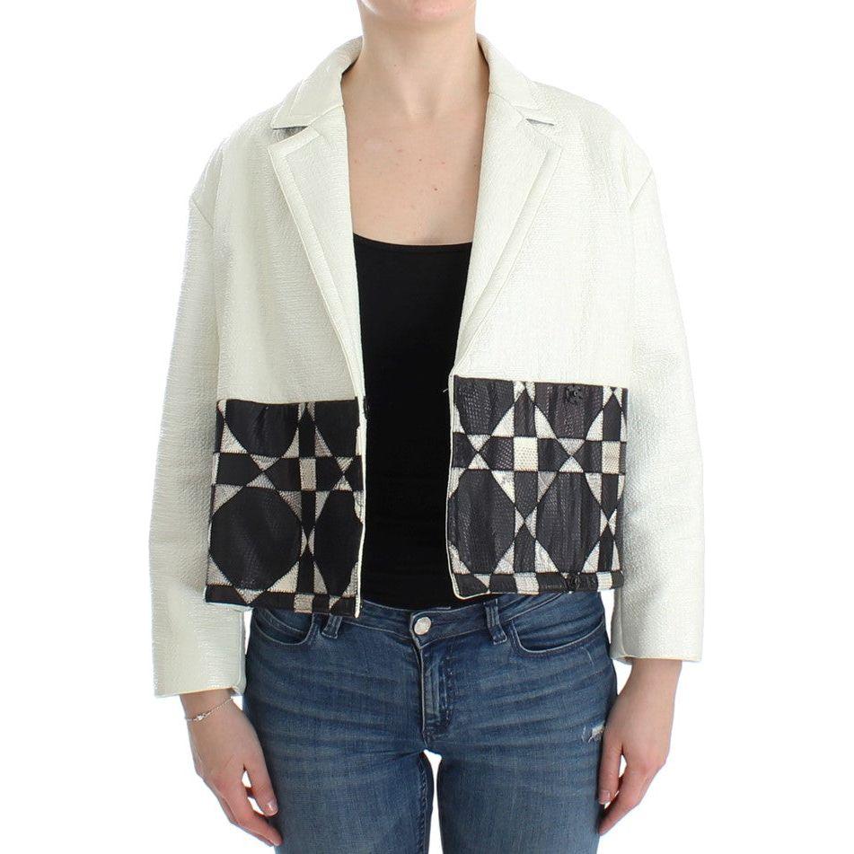 Andrea Pompilio Exclusive Black & White Leather Jacket Coats & Jackets Andrea Pompilio Dark Slate Gray