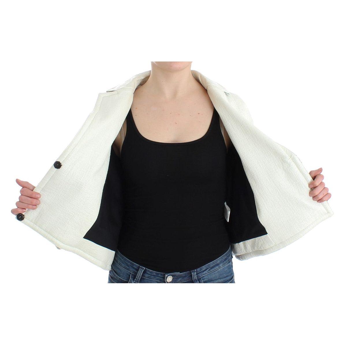 Andrea Pompilio Exclusive Black & White Leather Jacket Coats & Jackets Andrea Pompilio Light Gray