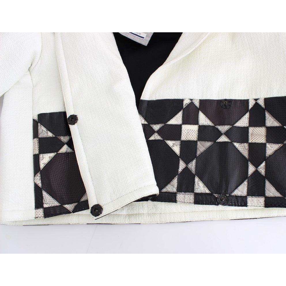 Andrea Pompilio Exclusive Black & White Leather Jacket Coats & Jackets Andrea Pompilio Dark Slate Gray