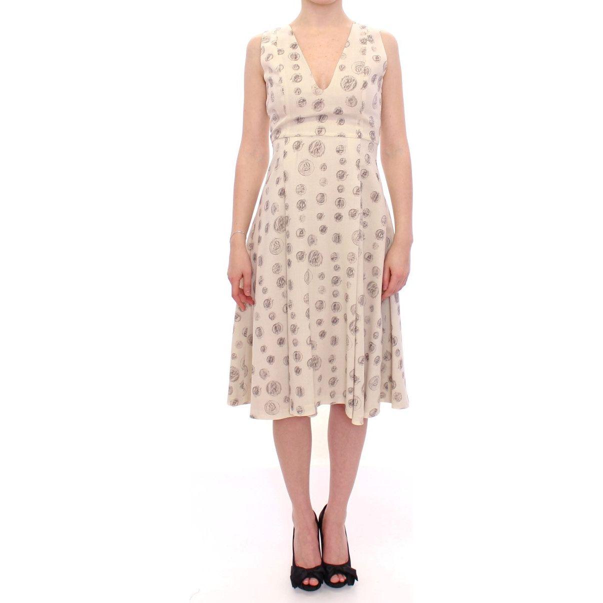 Andrea Incontri Elegant White Wool Shift Dress with Gray Print Andrea Incontri Light Gray