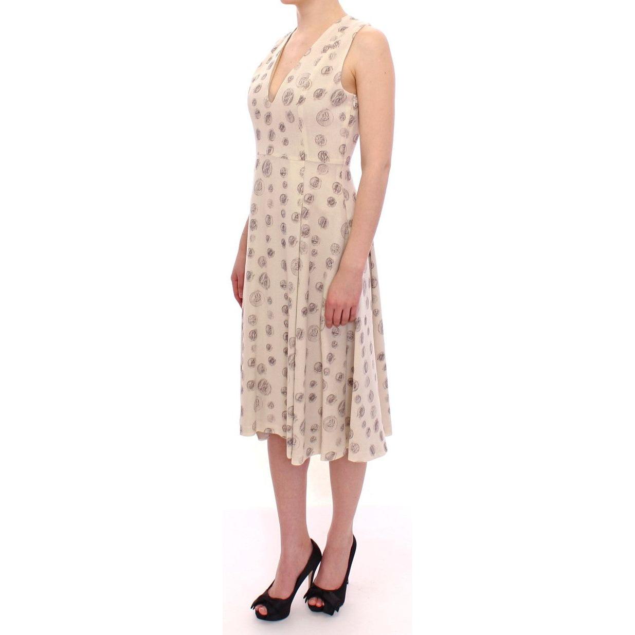 Andrea Incontri Elegant White Wool Shift Dress with Gray Print Andrea Incontri Light Gray