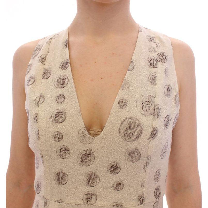 Andrea Incontri Elegant White Wool Shift Dress with Gray Print Andrea Incontri Rosy Brown