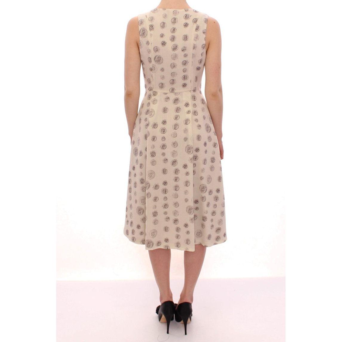 Andrea Incontri Elegant White Wool Shift Dress with Gray Print Andrea Incontri Light Gray