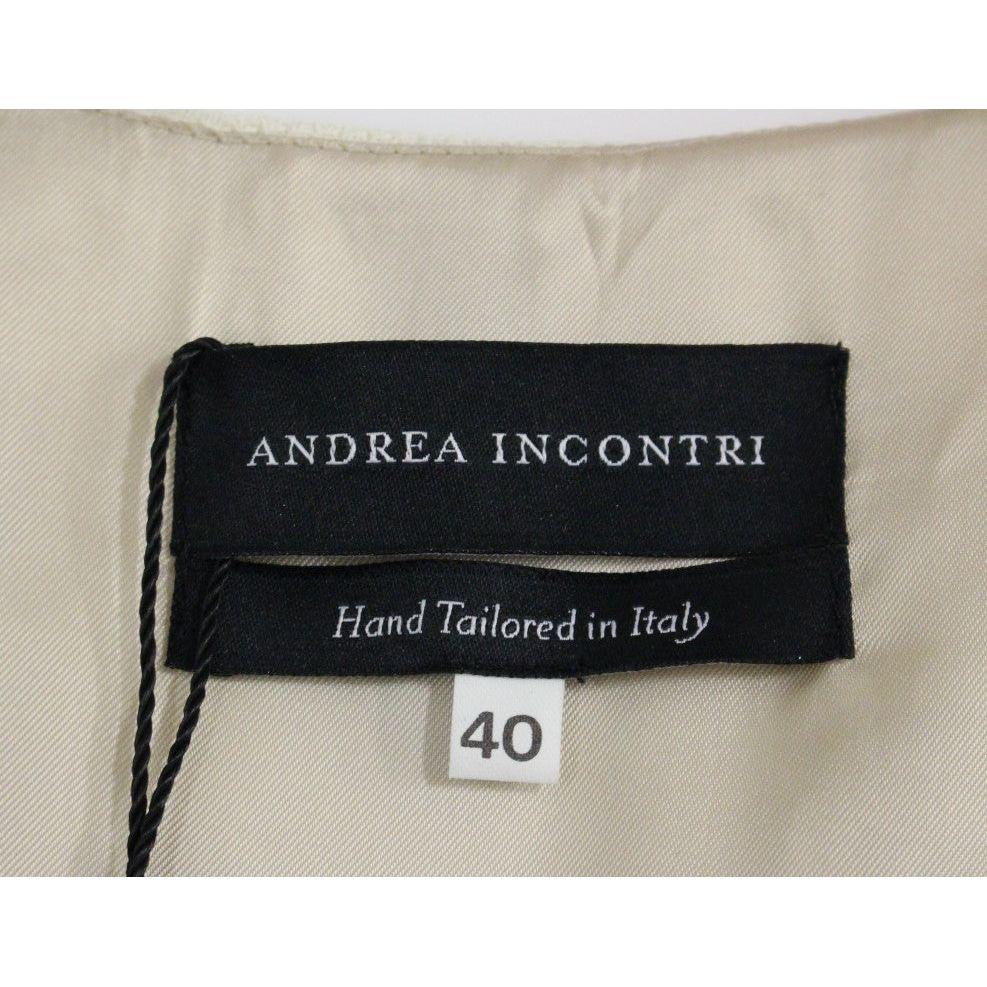 Andrea Incontri Elegant White Wool Shift Dress with Gray Print Andrea Incontri Gray