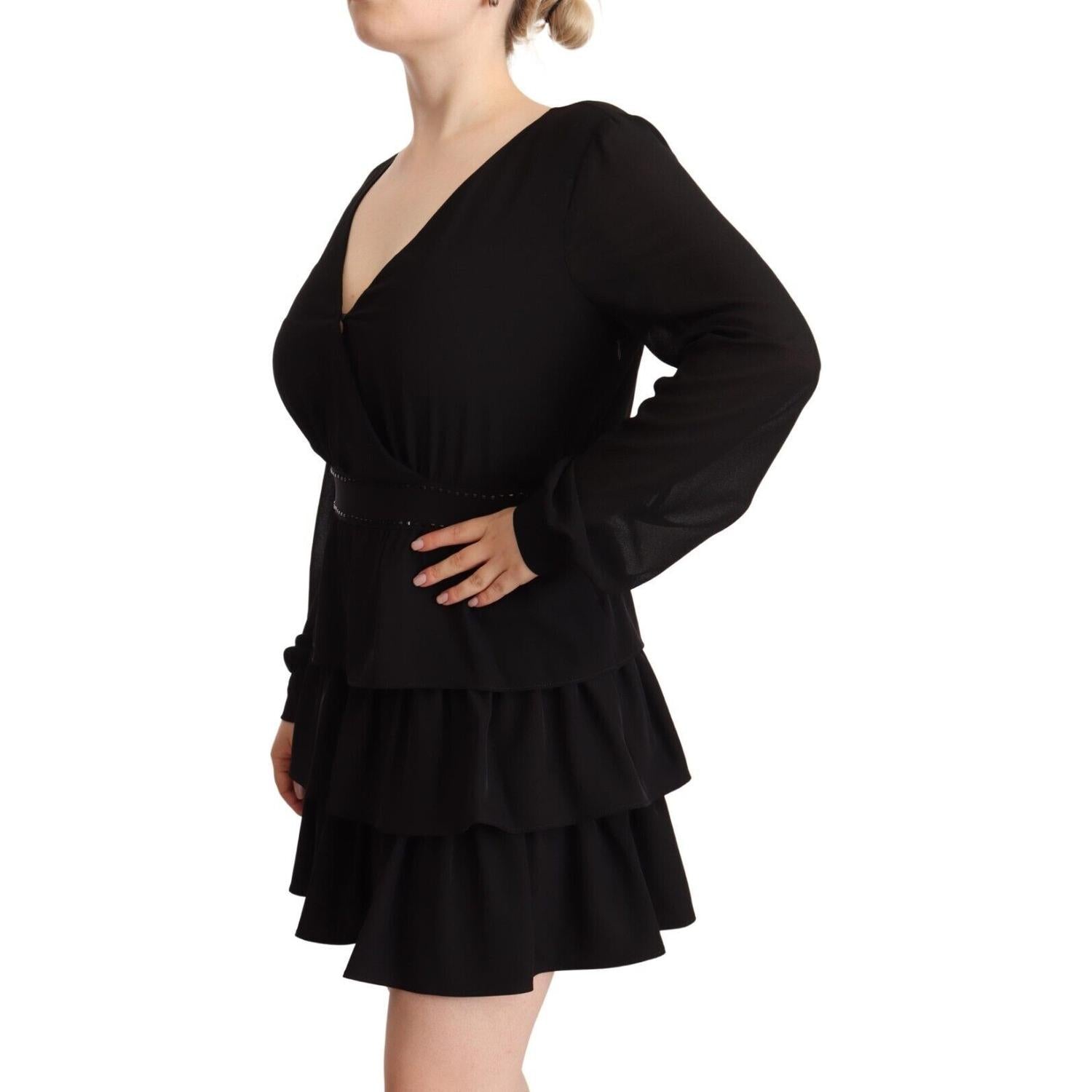Liu Jo Black Polyester Long Sleeves V-neck Mini A-line Dress