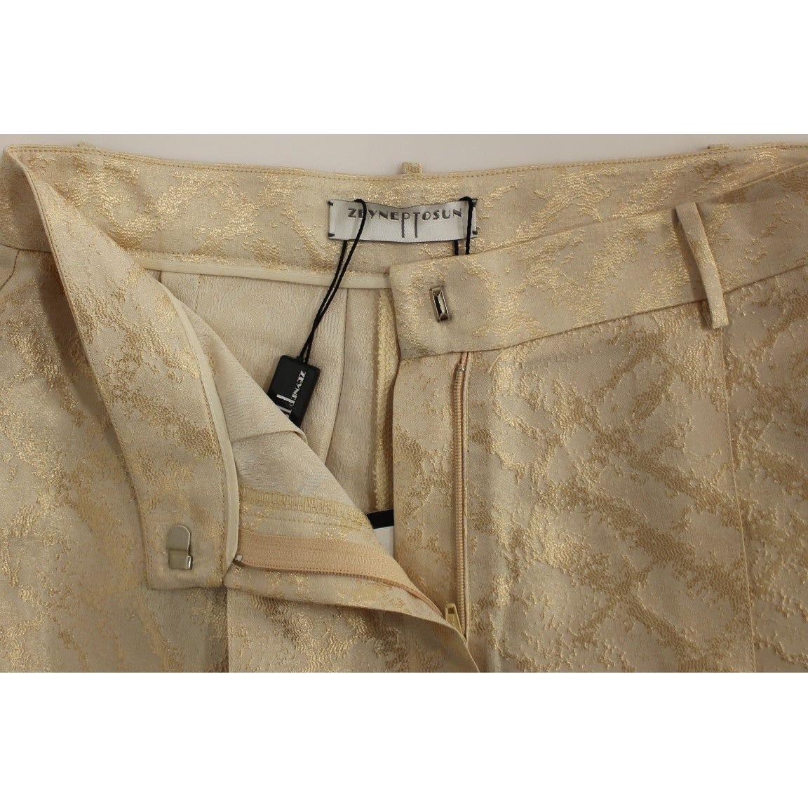 Zeyneptosun Exclusive Beige Brocade Above Knee Shorts Zeyneptosun Rosy Brown