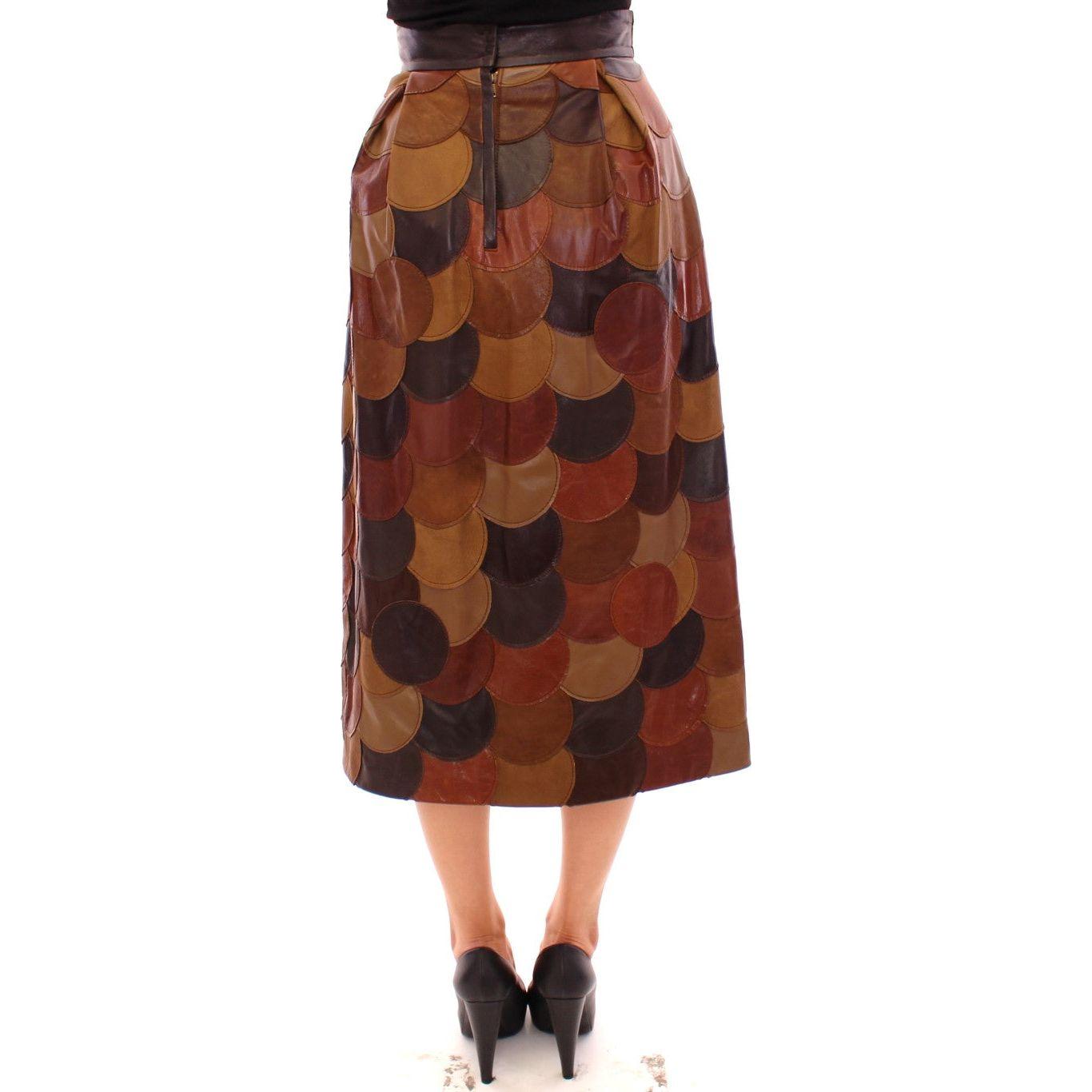 Dolce & Gabbana Elegant Leather Patchwork Skirt Dolce & Gabbana Saddle Brown