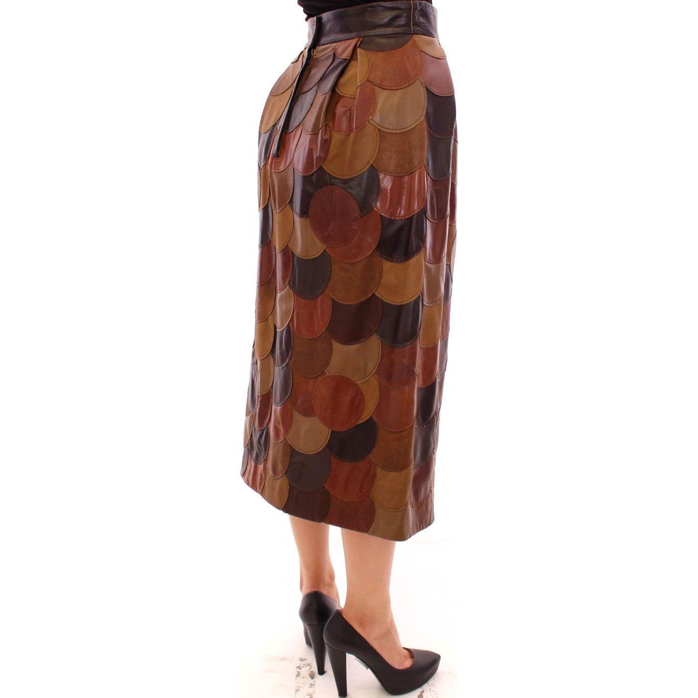 Dolce & Gabbana Elegant Leather Patchwork Skirt Dolce & Gabbana Saddle Brown