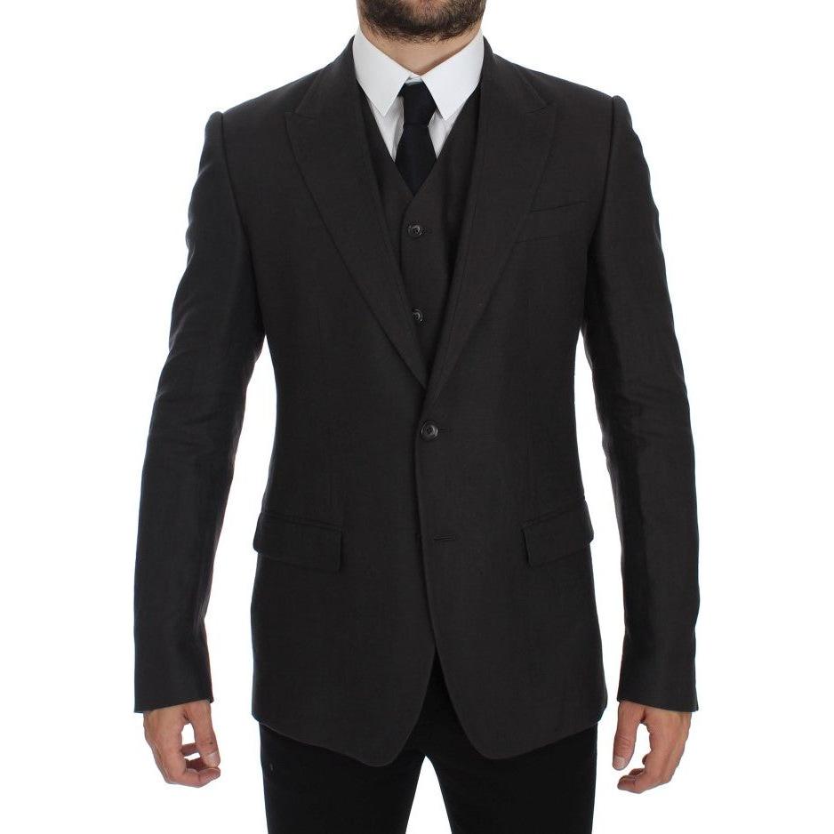 Dolce & Gabbana Elegant Gray Linen Slim Fit Blazer and Vest Dolce & Gabbana Black