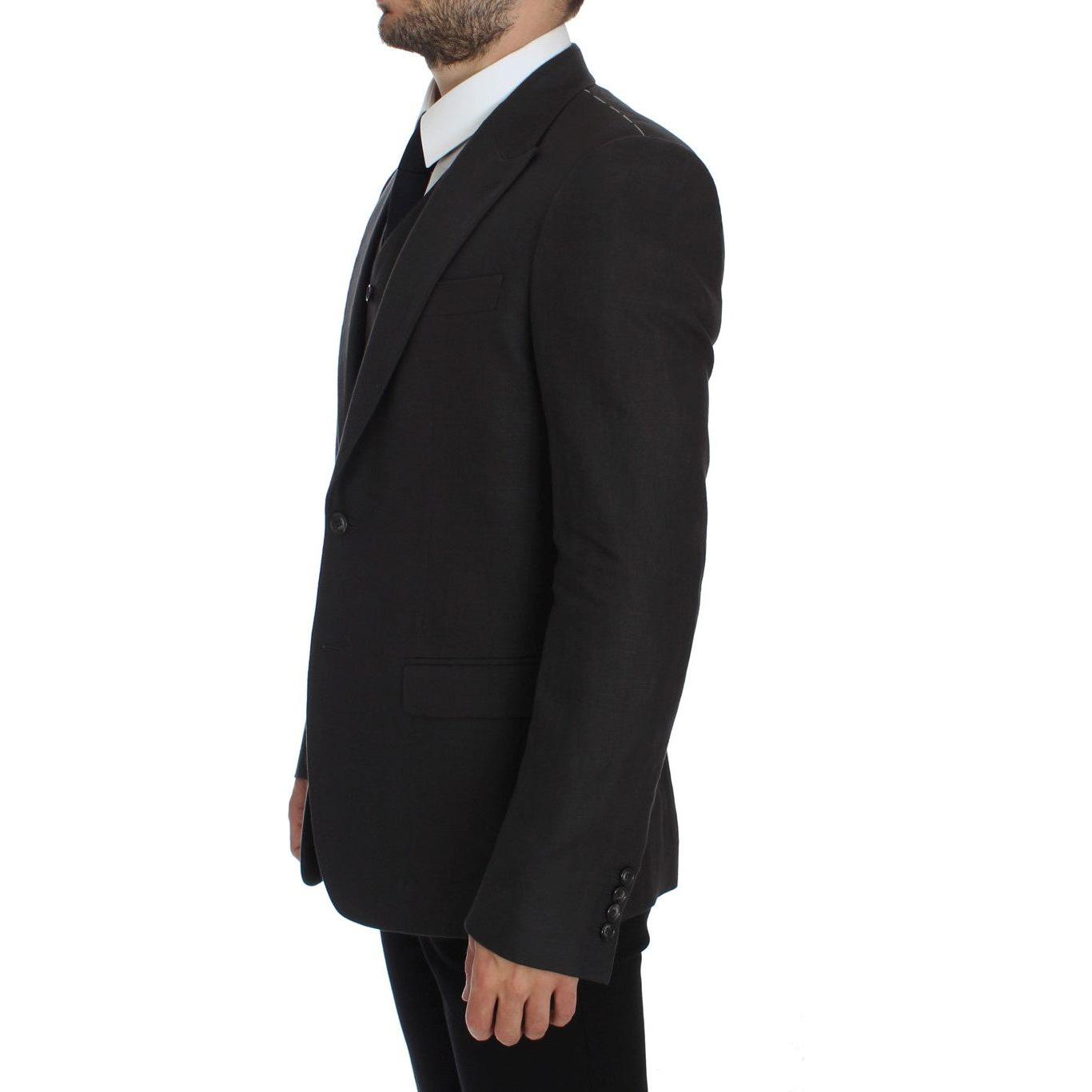 Dolce & Gabbana Elegant Gray Linen Slim Fit Blazer and Vest Dolce & Gabbana Black