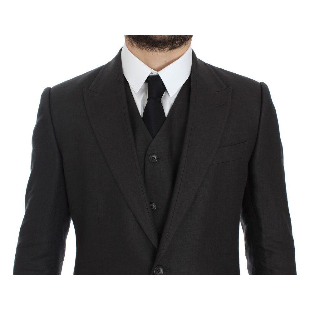 Dolce & Gabbana Elegant Gray Linen Slim Fit Blazer and Vest Dolce & Gabbana Dark Slate Gray