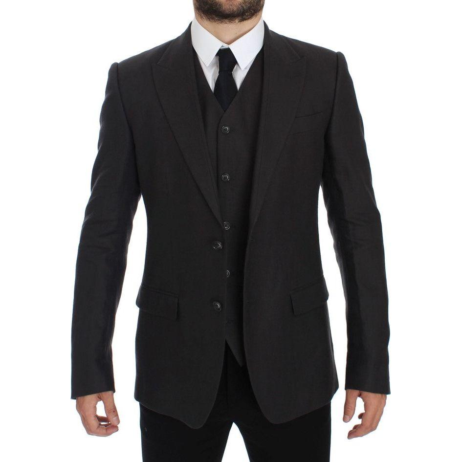 Dolce & Gabbana Elegant Gray Linen Slim Fit Blazer and Vest Dolce & Gabbana Black