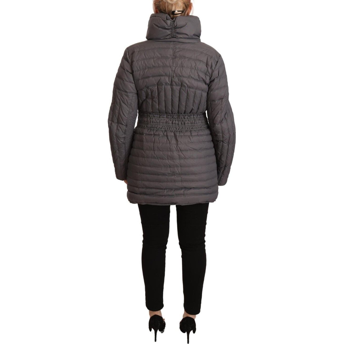 Roccobarocco Elegant Quilted Long Jacket with Logo Patch Roccobarocco Dark Slate Gray