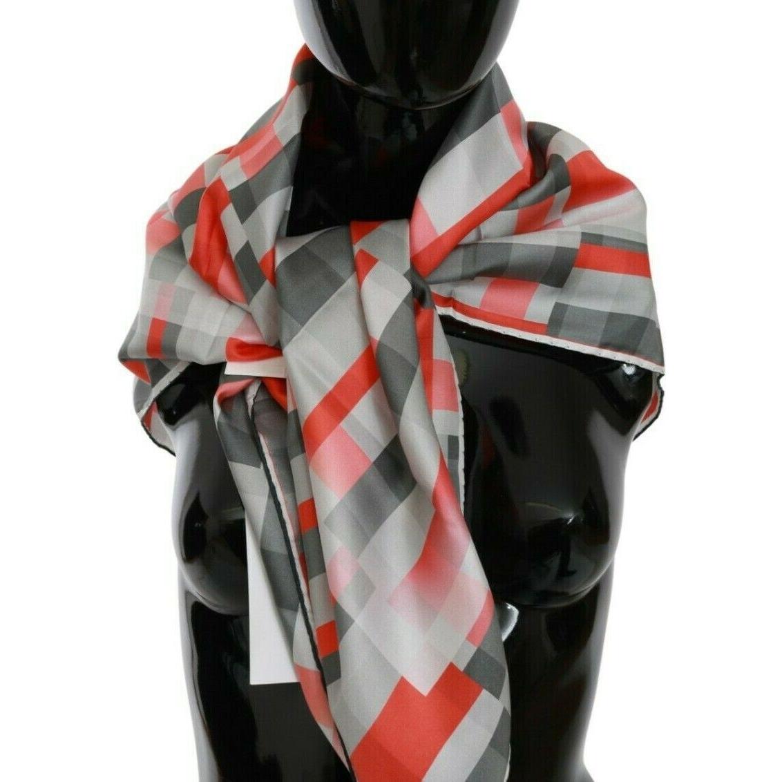 Costume National Elegant Silk Checkered Scarf in Gray and Red Costume National Dark Slate Gray
