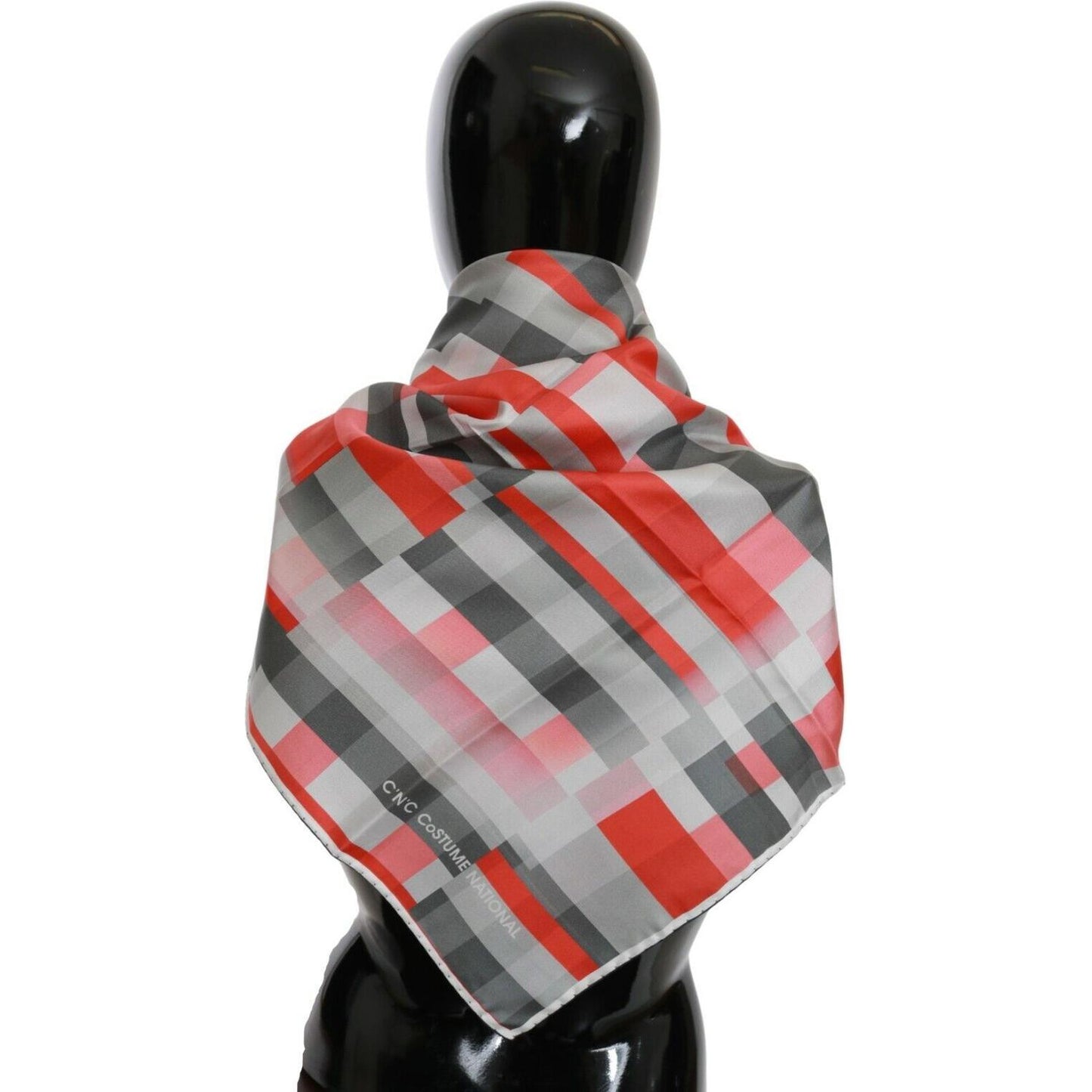 Costume National Elegant Silk Checkered Scarf in Gray and Red Costume National Rosy Brown