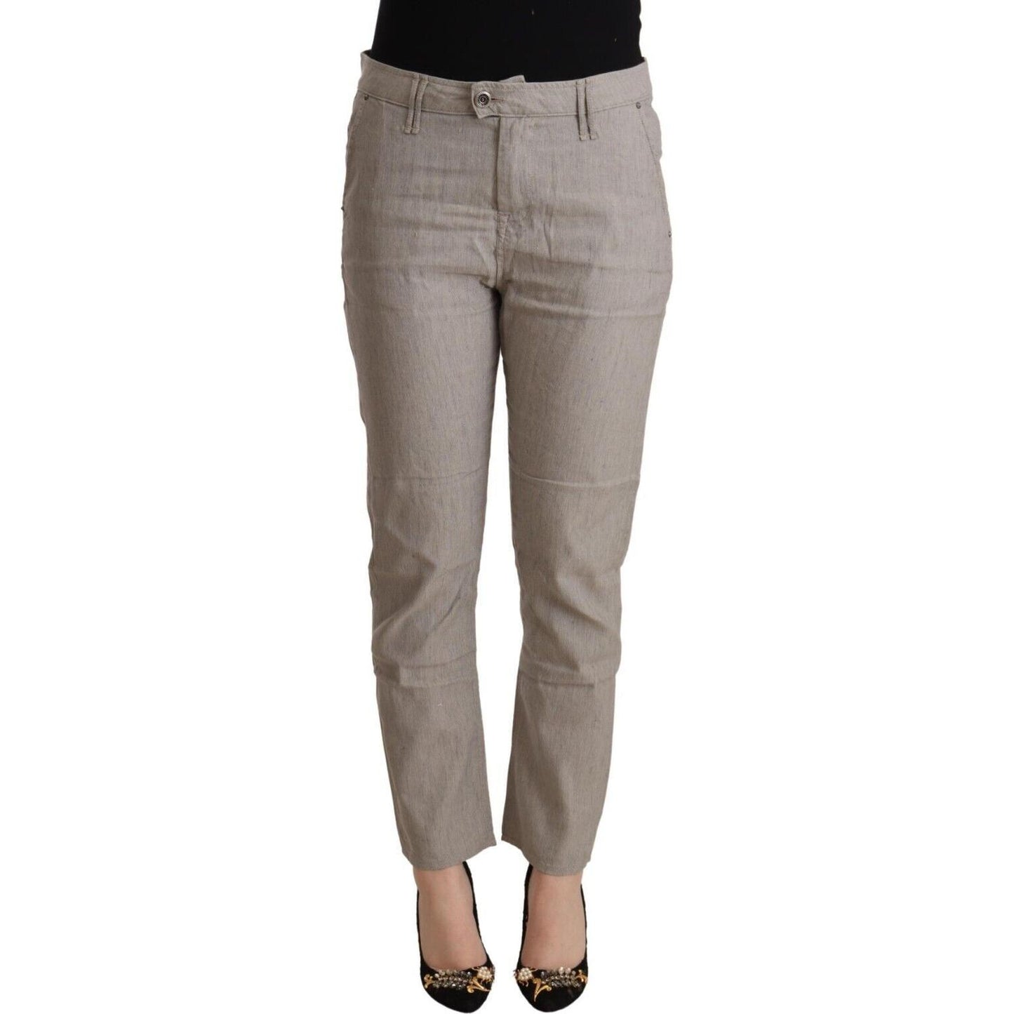 CYCLE Elegant Light Grey Tapered Linen Pants CYCLE Slate Gray