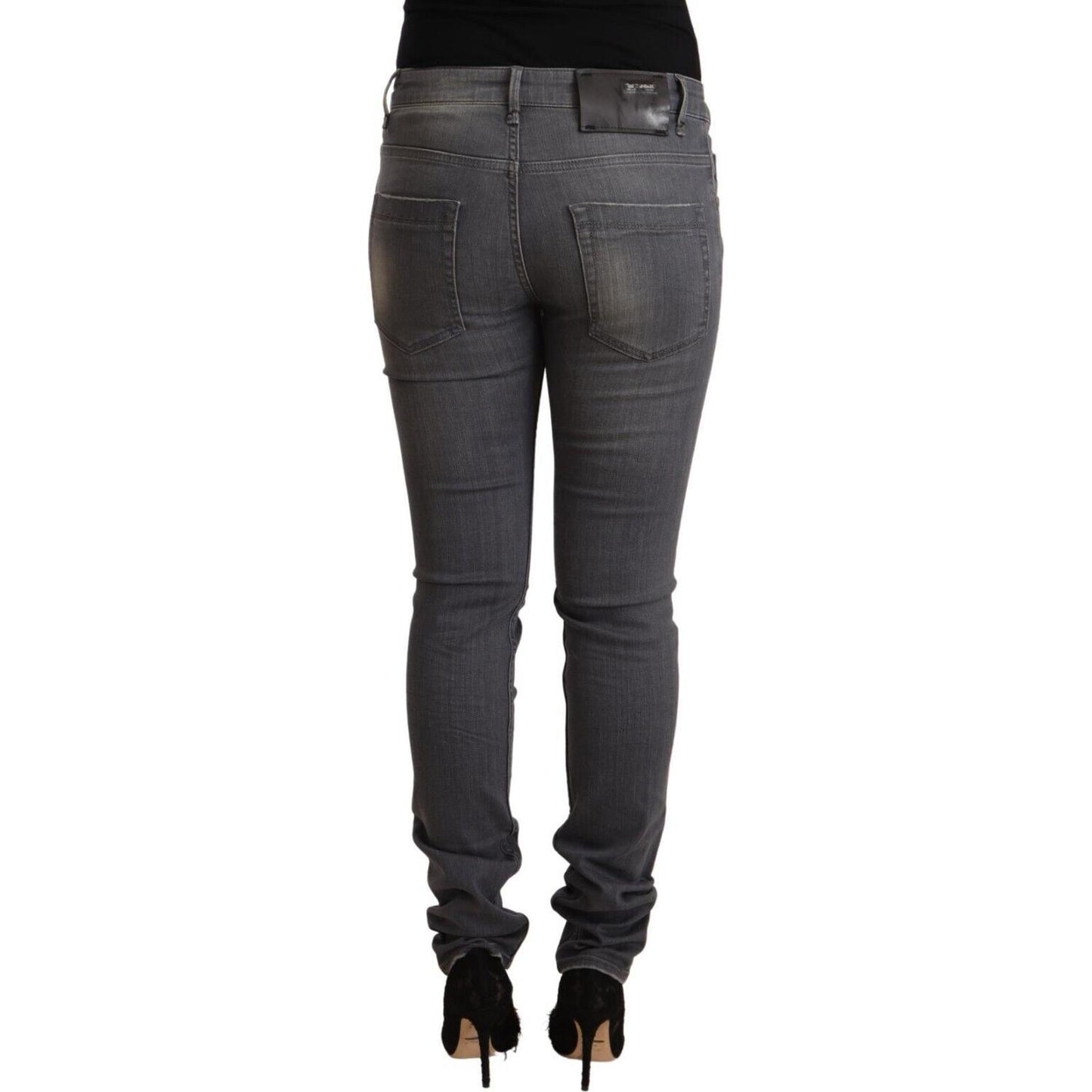 Acht Elegant Dark Gray Skinny Jeans - Low Waist Zip Closure Acht Dark Slate Gray