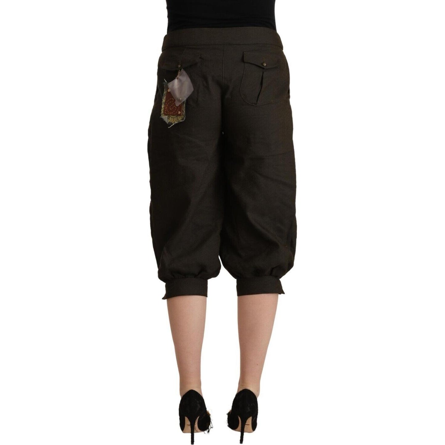 GF Ferre Elegant Brown Cropped Harem Pants GF Ferre Black