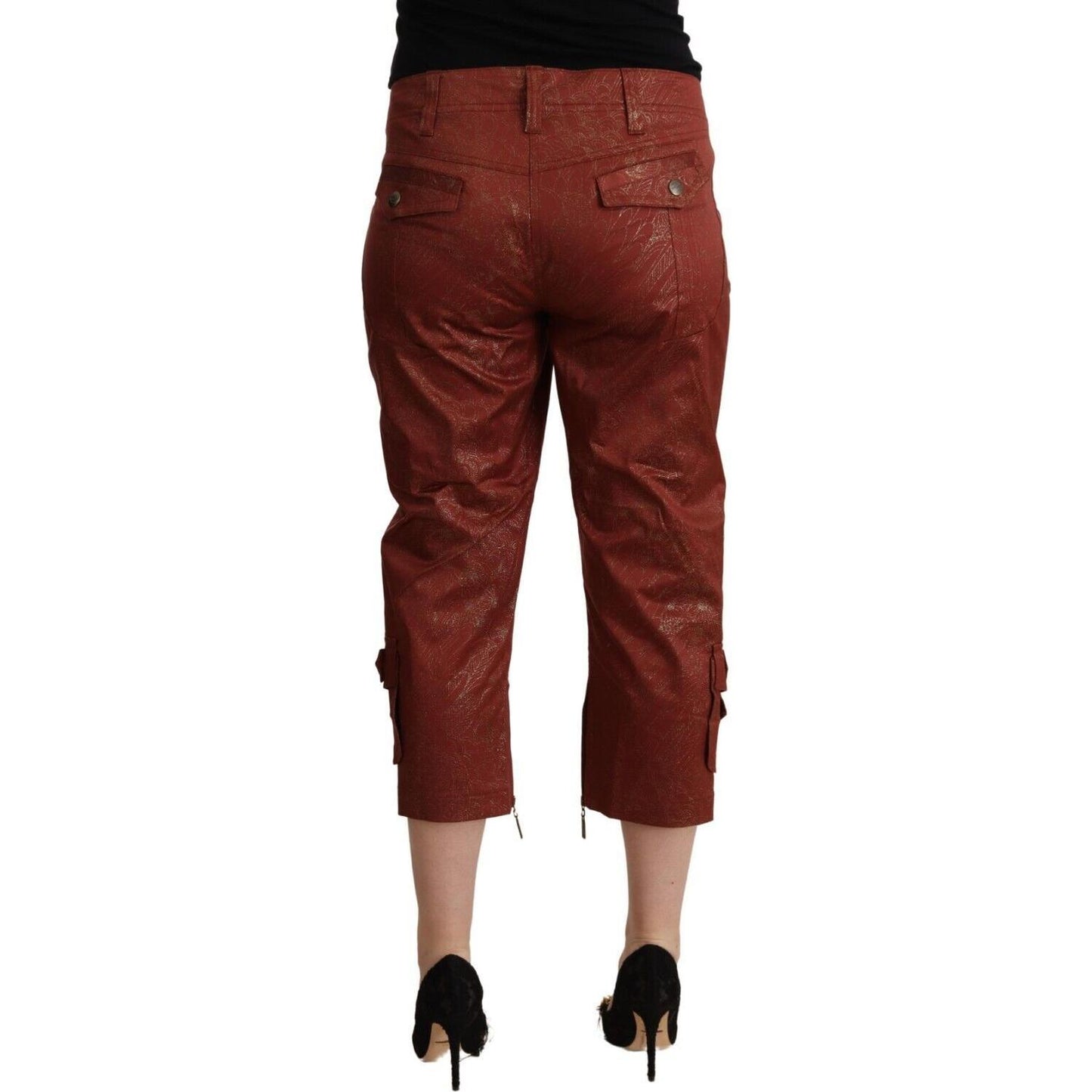 Just Cavalli Chic Brown Cropped Cotton Pants Just Cavalli Dark Red