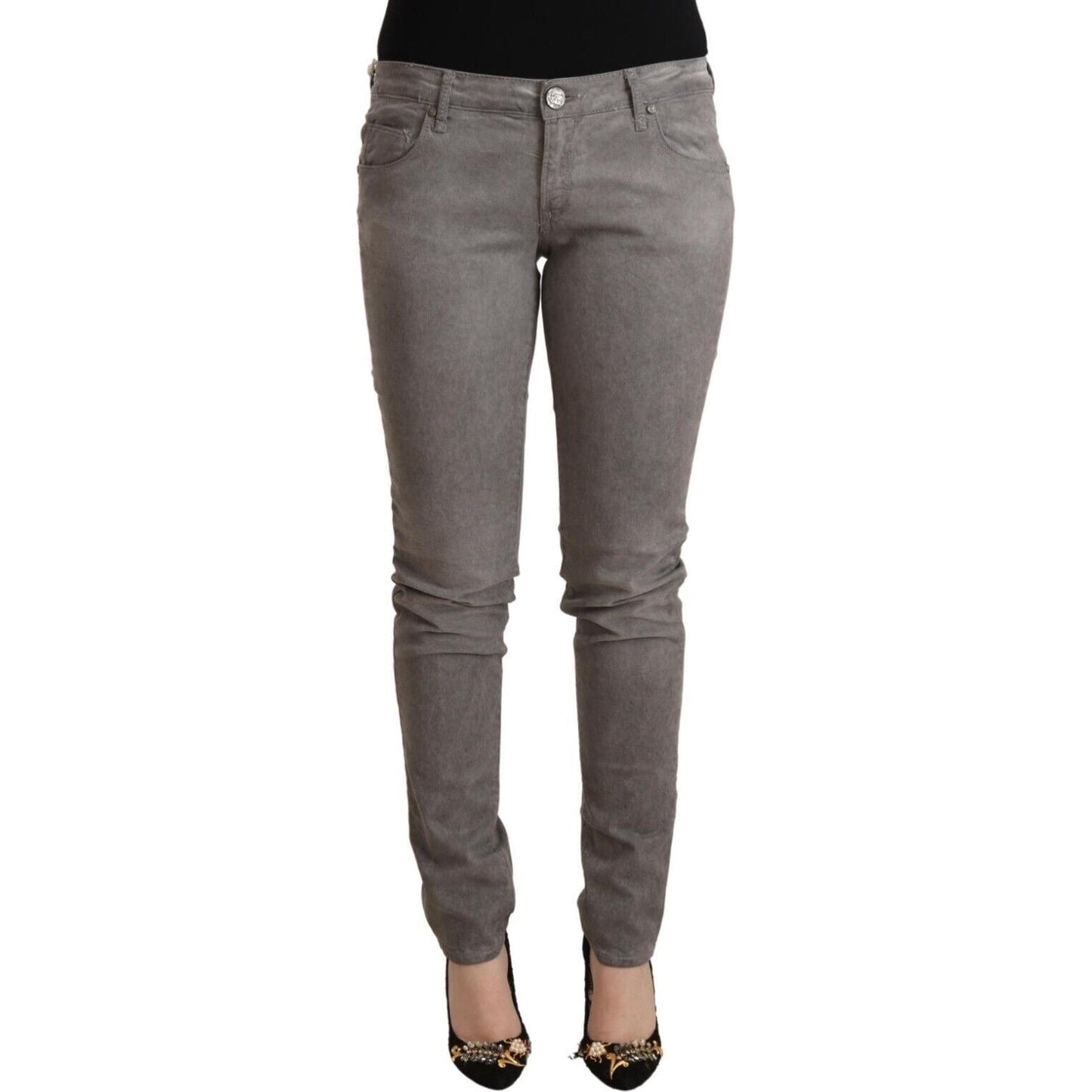 Acht Chic Gray Low Waist Skinny Cotton Jeans Acht Dim Gray