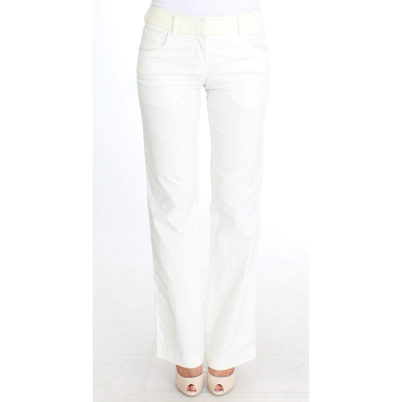 Ermanno Scervino Chic White Striped Straight Fit Pants Ermanno Scervino White Smoke