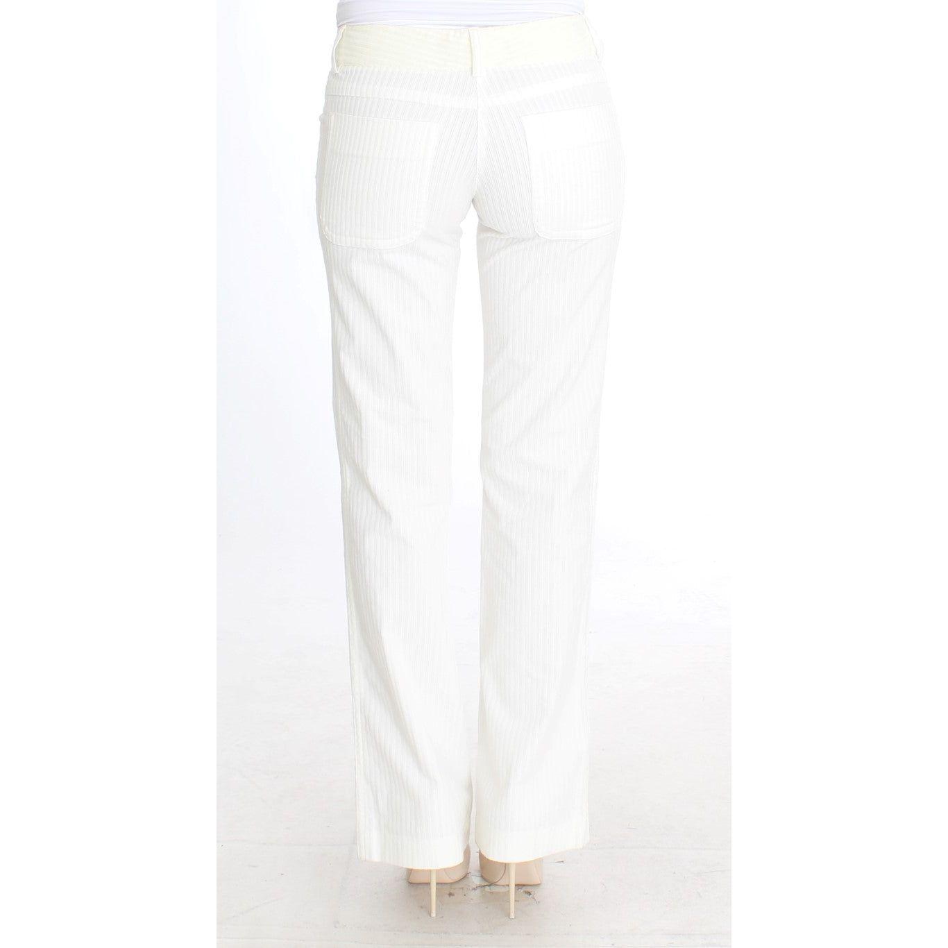 Ermanno Scervino Chic White Striped Straight Fit Pants Ermanno Scervino White Smoke