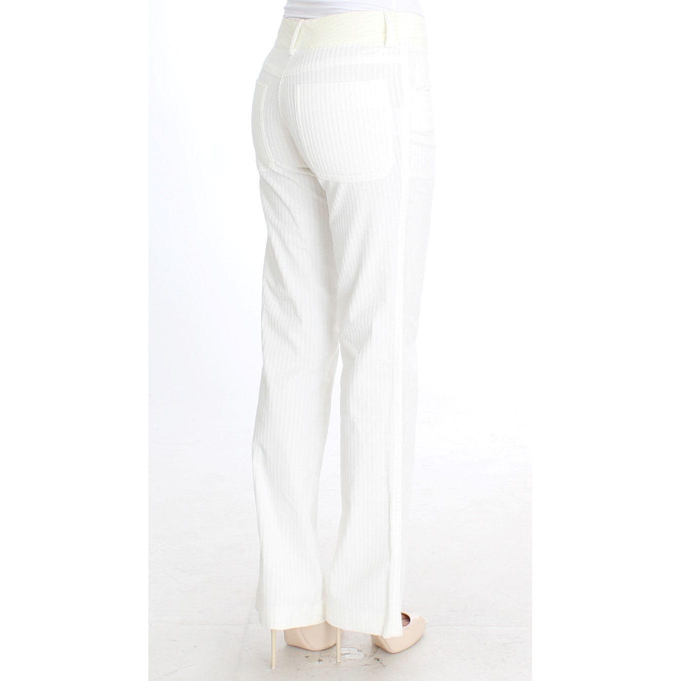 Ermanno Scervino Chic White Striped Straight Fit Pants Ermanno Scervino White Smoke